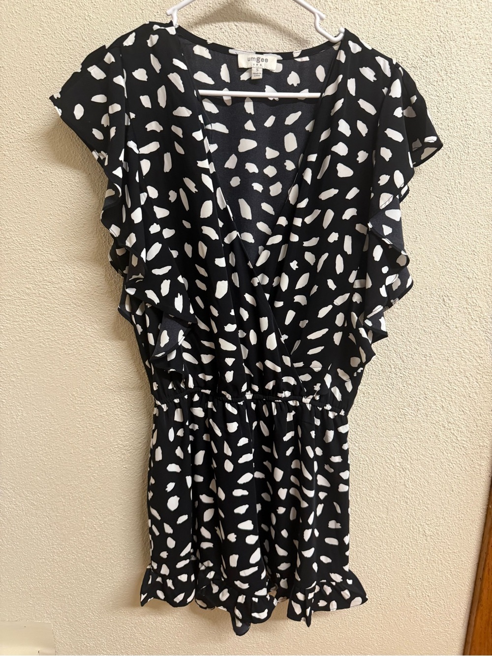 Umgee Black and White Spot Ruffle Romper